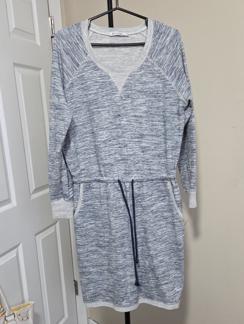 Revolution Heathered Blue Long Sleeve Drawstring Dress